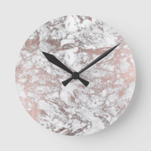 Horloge Ronde Style moderne blanc faux rose or élégant marbre