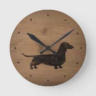 Horloge Ronde Style rustique Dachshund Silhouette