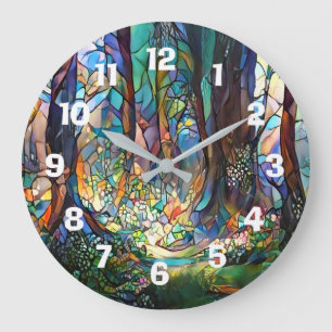 Horloge ronde style verre tendu de la forêt