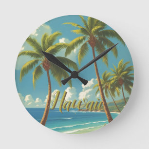 Horloge Ronde Style Vintage Hawaïen Voyage Aloha D'Hawaï