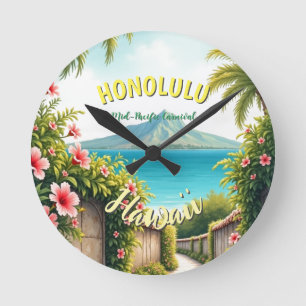 Horloge Ronde Style vintage Hawaiian Travel Honolulu Mid-Pacific