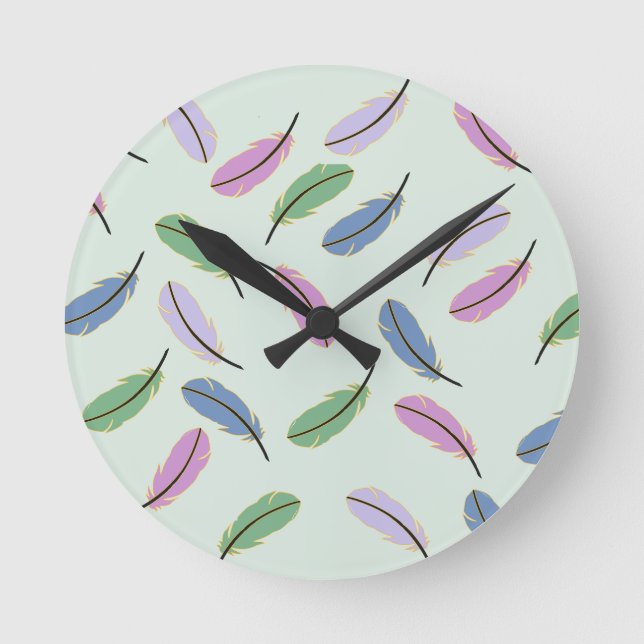 Horloge Ronde Stylish Pastel Feathers Pattern (Recto)