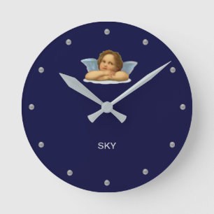 Horloge Ronde Stylish Raphael Cherub on Navy Blue