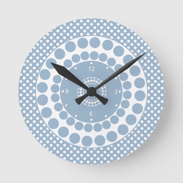 Horloge Ronde Stylish Slate Blue et White Polka Dot Clock (Recto)