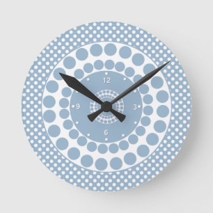Horloge Ronde Stylish Slate Blue et White Polka Dot Clock