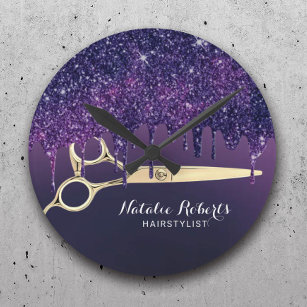 Horloge Ronde Styliste de cheveux Magic Purple Parties scintilla