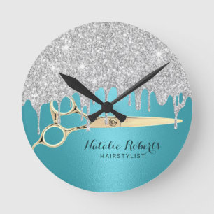 Horloge Ronde Styliste de cheveux Turquoise Silver Parties scint