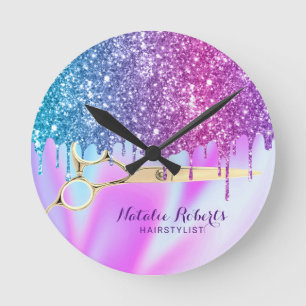 Horloge Ronde Styliste De Cheveux Unicorn Parties scintillant Dr
