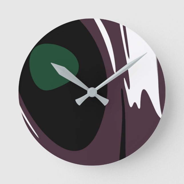 Horloge Ronde Submersion : Noir Abstrait, Blanc, Violet & Vert (Recto)