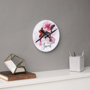 Horloge Ronde "SUCRE"   Élégante Fleur de cerisier rose chic