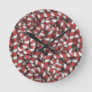 Horloge Ronde Sucres de canne Abstraits à rayures rouges tordues