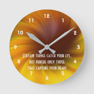 Horloge Ronde Suivez Votre Coeur Jaune Fils Inspirationnel 