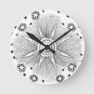 Horloge Ronde Sun Stars Antique Nuit Ciel Médiéval Zodiac