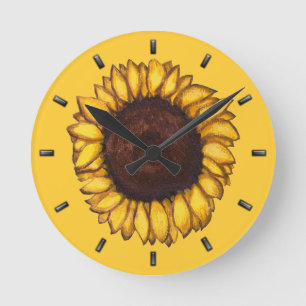 Horloge Ronde Sunflower Clock Yellow