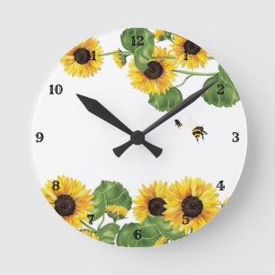 Horloge Ronde Sunflower Garden Honey Bee