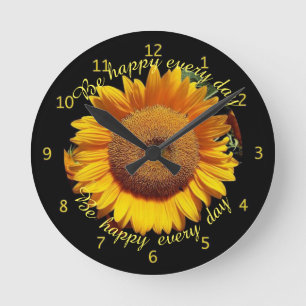 Horloge Ronde Sunflower Soyez heureux chaque jour