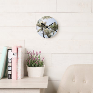 Horloge Ronde Sunlit Palm Jungle #1 #tropical #wall #art