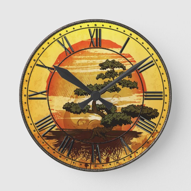 Horloge Ronde Sunset de Bonsai Tree (Recto)