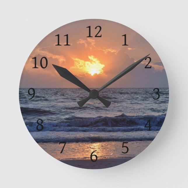 Horloge Ronde Sunset Ocean Sea Beach Orange (Recto)