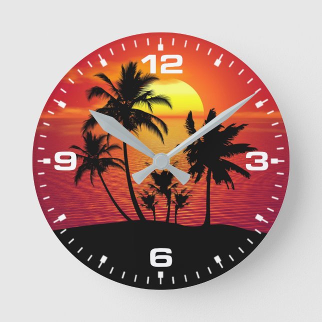 Horloge Ronde Sunset Palm Trees Silhouette Design-65143 (Recto)