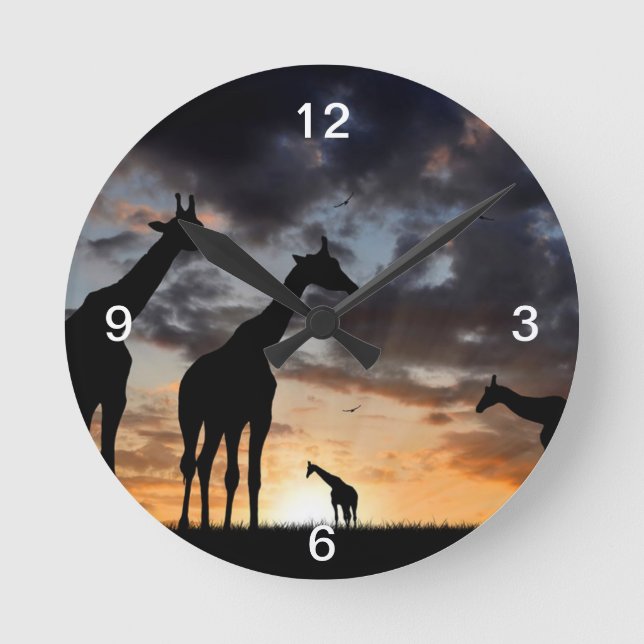 Horloge Ronde sunset safari giraffe animal giraffe silhouette (Recto)