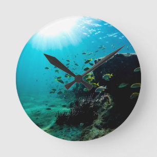 Horloge Ronde Sunshine and Tropical Fish