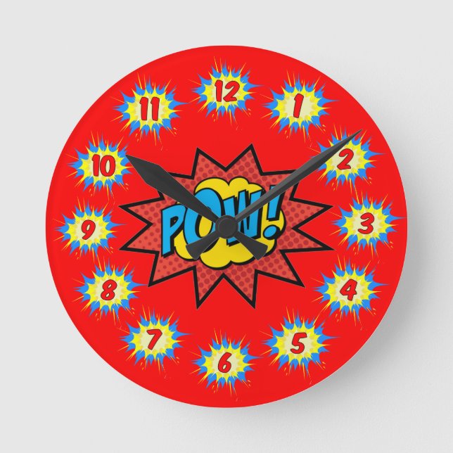 Horloge Ronde Superhero Colorful Retro Round Clock (Recto)