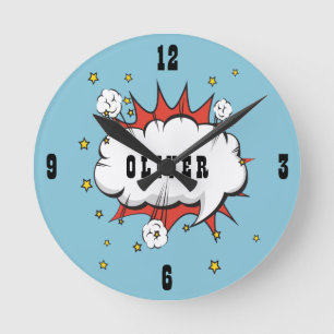 Horloge Ronde Superhero Comic Speech Bubble Boy Name