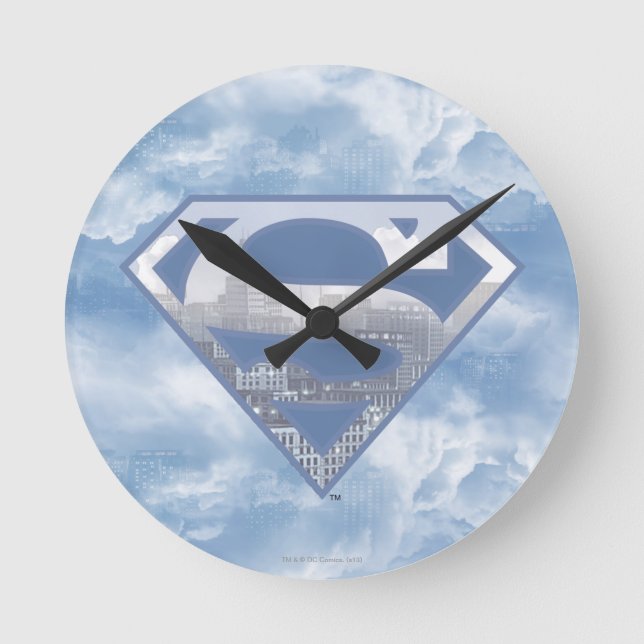Horloge Ronde Superman S-Shield | Logo de la ville bleu clair (Recto)