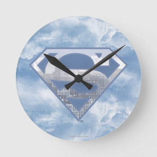 Horloge Ronde Superman S-Shield  Logo de la ville bleue claire