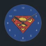 Horloge Ronde Superman S-Shield | Logo Grunge Black Outline<br><div class="desc">Le logo classique Superman S-Shield stylisé comme un vieux graphique de grunge de papier de bande dessinée.</div>