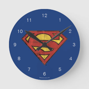 Horloge Ronde Superman S-Shield   Logo Grunge Black Outline