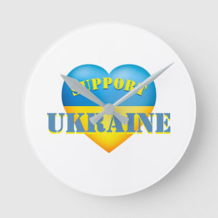 Horloge Ronde Support Ukraine Yellow and Blue Heart