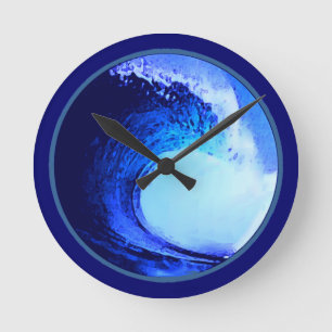 Horloge Ronde surf cool bleu vague