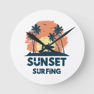 Horloge Ronde Surf - Surf au coucher du soleil