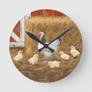Horloge Ronde Sussex Chicken Mama Hen et Chicks