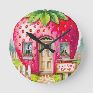 Horloge Ronde "Sweet Berry Cottage" Maison capricieuse en forme