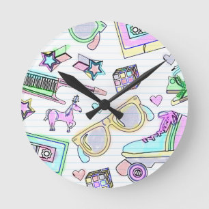 Horloge Ronde Sweet Eighties Colorier Livre Conception Doodle