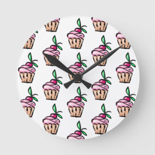 Horloge Ronde Sweet girly pink cupcake cake candy cherry