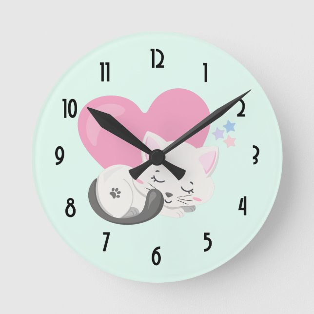 Horloge Ronde Sweet Kitty Chat Dormir avec un grand coeur en arr (Recto)