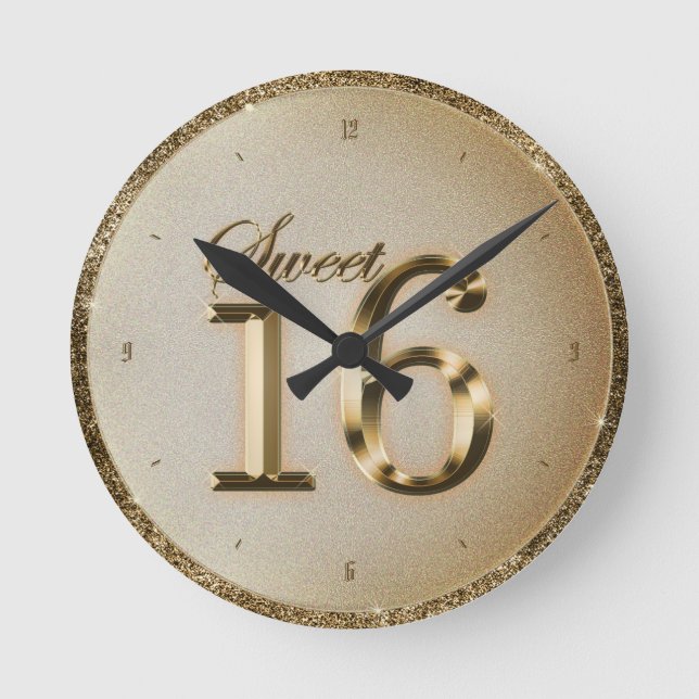 Horloge Ronde Sweet sixteen Faux Gold Foil (Recto)