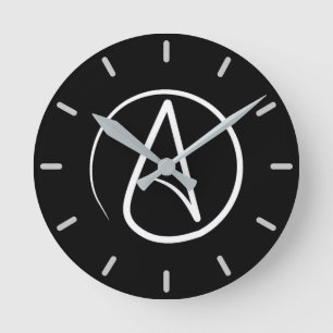 Horloge Ronde Symbole athée : blanc sur noir