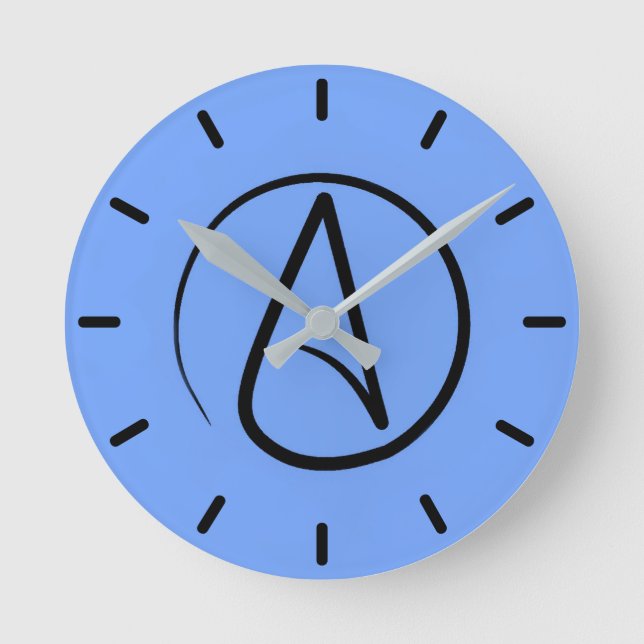 Horloge Ronde Symbole athée : noir sur bleu clair (Recto)