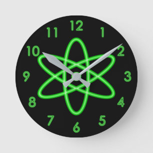Horloge Ronde Symbole atomique cool Fun unique néon vert clair