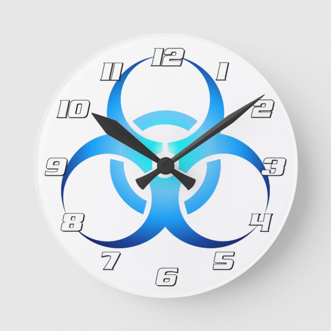 Horloge Ronde Symbole Bio-Risque Bleu avec chiffres (Recto)