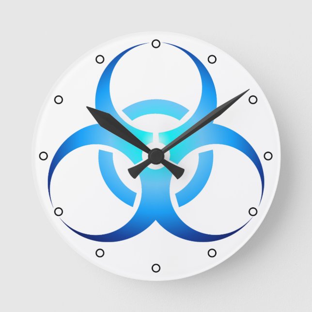 Horloge Ronde Symbole Bio-Risque Bleu avec points (Recto)