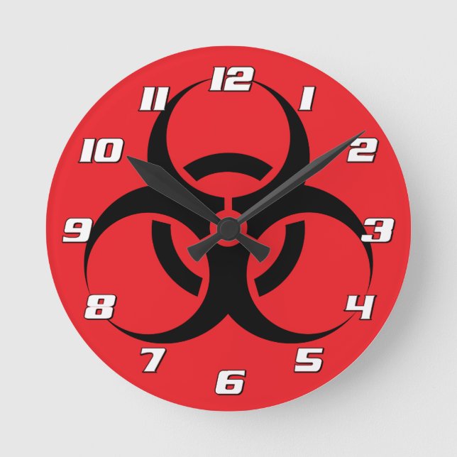 Horloge Ronde Symbole Bio-Risque Noir sur les chiffres rouges (Recto)