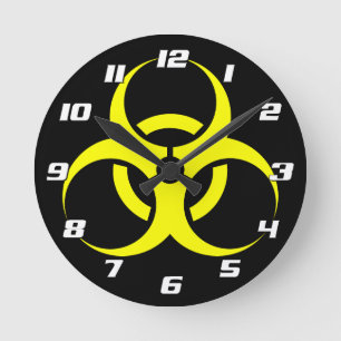 Horloge Ronde Symbole biologique de risque biologique jaune avec