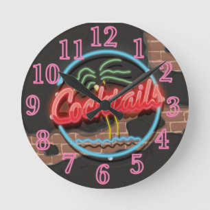 Horloge Ronde Symbole Cocktails Nightclub Neon