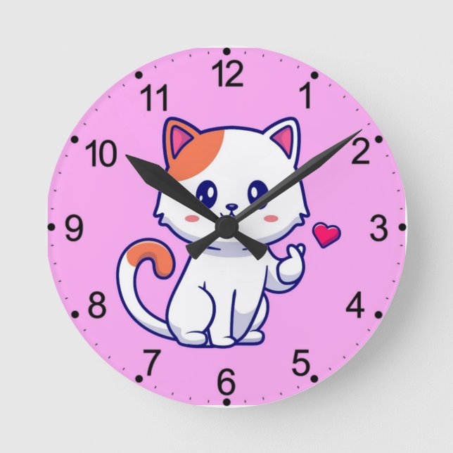 Horloge Ronde Symbole de chat mignon en amour main-57577 (Recto)
